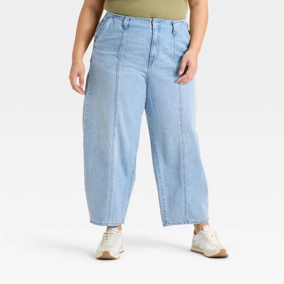 Universal Thread - Women's Mid-Rise Barrel Leg Ankle Jeans - Universa Blue - Picture 1 of 3